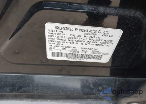 2007 Infiniti G35X z USA, uszkodzony, nr VIN JNKBV61F37M805914